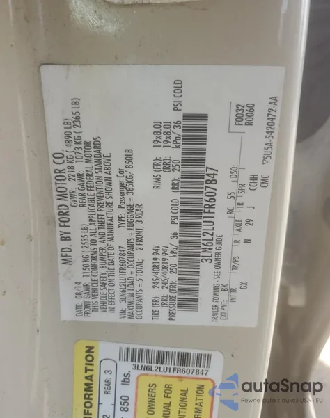 2015 Lincoln Mkz Hybrid z USA, uszkodzony, nr VIN 3LN6L2LU1FR607847